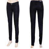Woman black glossy skinny jeans